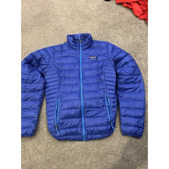 PATAGONIA Woman’s Goose Down Puffer Sweater Jacket Hoody Cobalt Blue Size Small - Picture 1 of 5